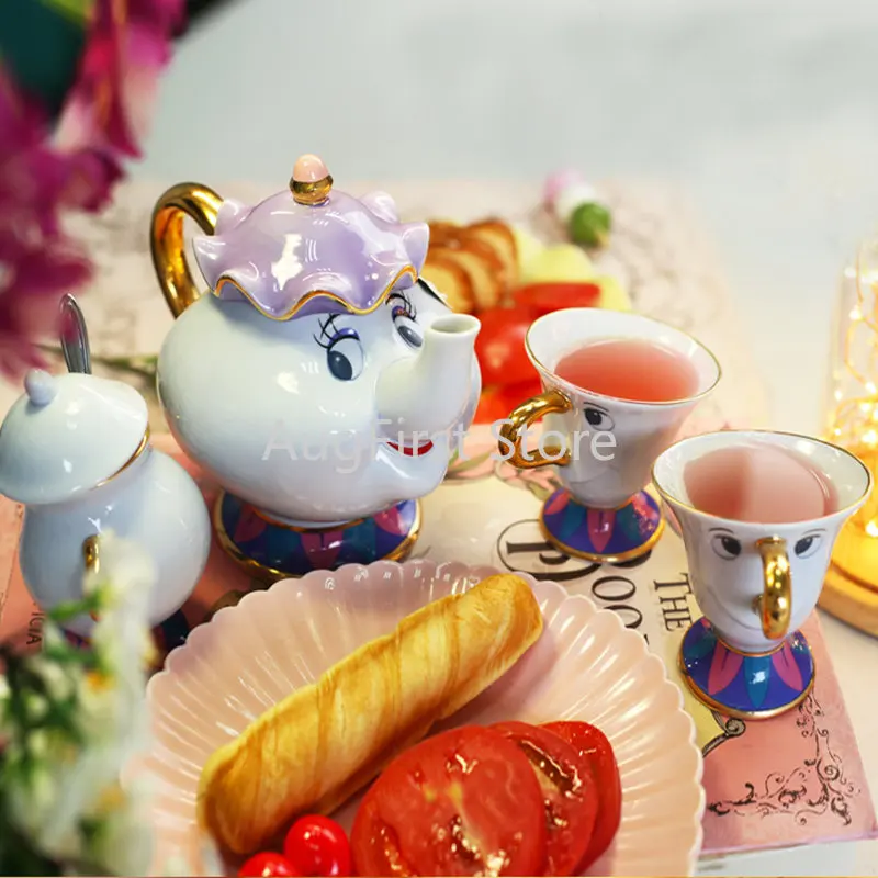

4-Pcs Beauty And The Beast Tea Set Mrs Potts Chip Teapot Cup With Sugar Bowl Pot Creative Cartoon Ceramic Christmas Gift