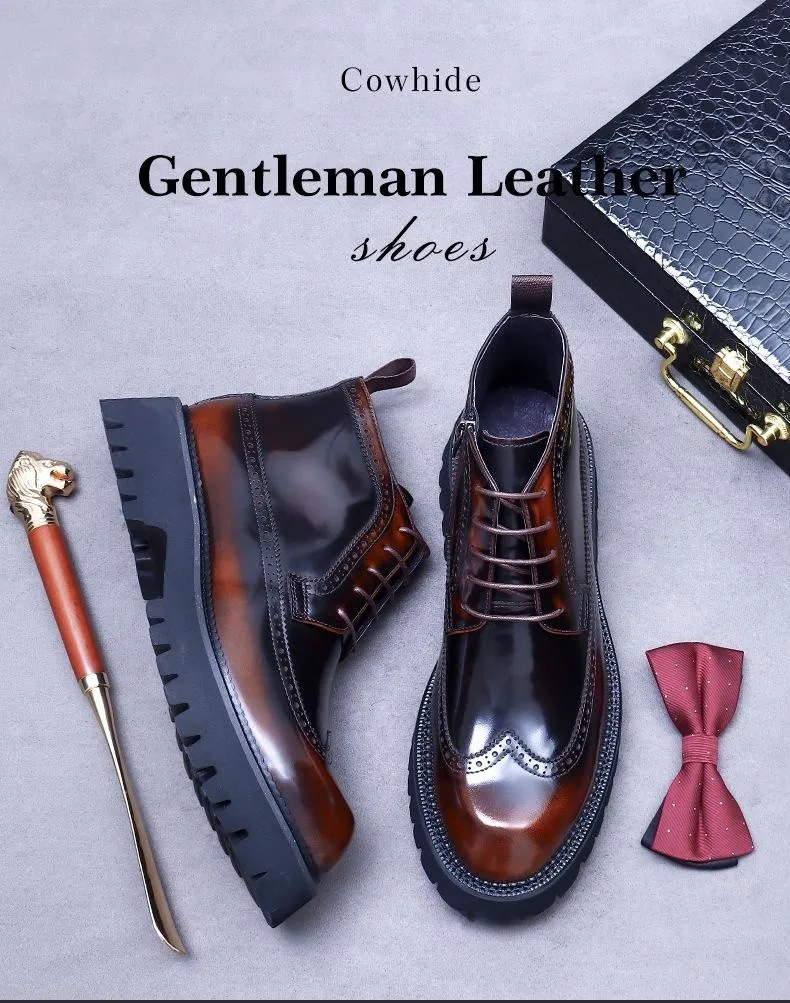 PDEP Martin Boots Thick Soles Shoes for Men Casual Bottines British Brock Cowhide Leather Bota Masculina Sapatos Masculino