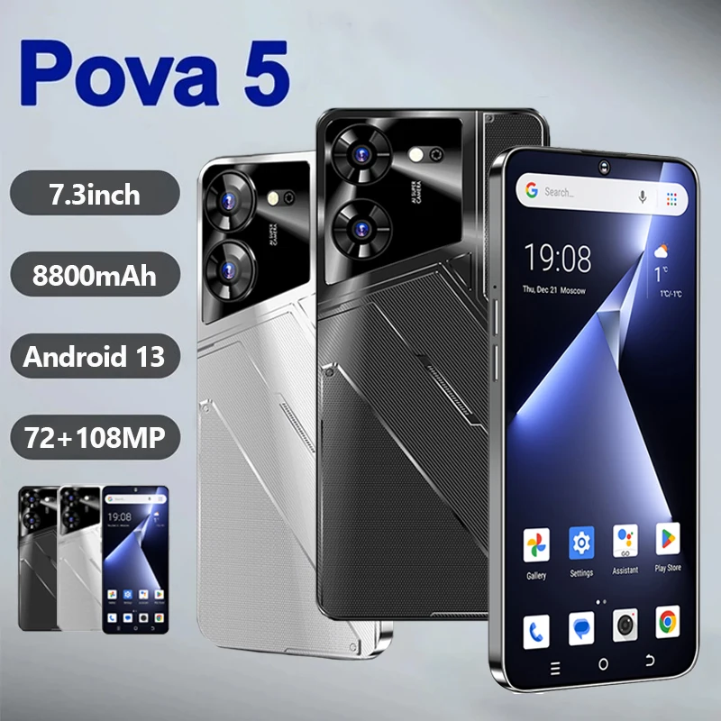 5G Original Mobile Phone Pova 5 Smartphone 7.3 HD Screen 16G+1T 8800Mah 72MP+108MP Android13 OTG Celulare Dual Sim Face Unlocked original mobile phones c20 pro 6 8 hd screen smartphone 16g 1t 5g dual sim celulares android unlocked 108mp 6800mah cell phone