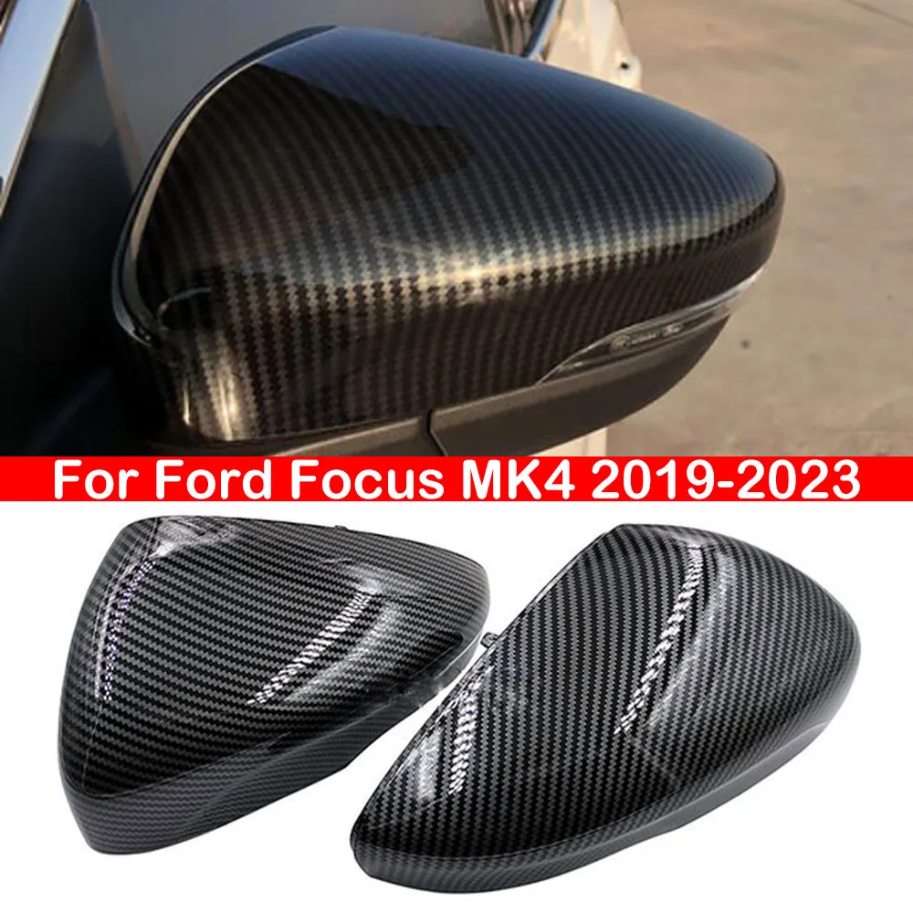 

For Ford Focus MK4 2019-2023 Rearview Side Mirror Cover Wing Cap Replacement Exterior Door Rear View Case Trim Carbon Fiber Look