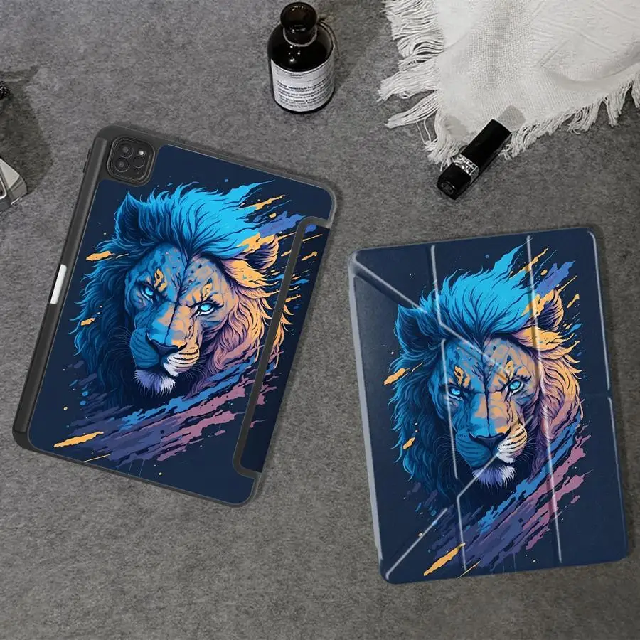 Abstract Lion Tablet Case with Holder and Cover, Compatible with Multiple Sizes