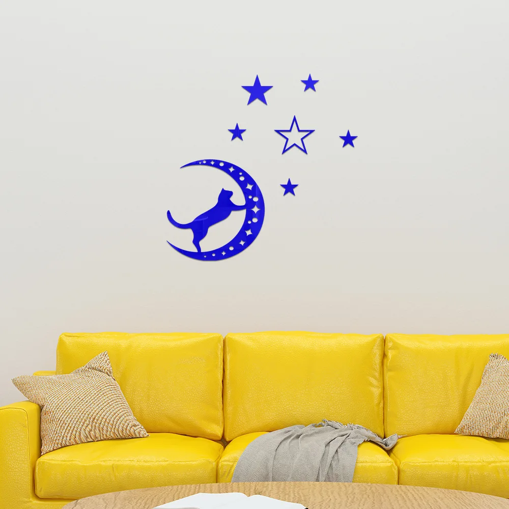 Cat moon stars acrylic self-adhesive wall paste for sofa background bedroom bed home room decoration