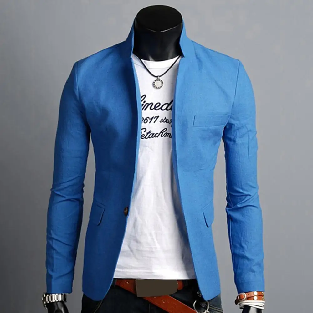Men Casual Blazer Spring Autumn Solid Color Lapel Collar Button Pockets Decor Business Suit Tops Wedding Party Outwear Coat men suit jacket