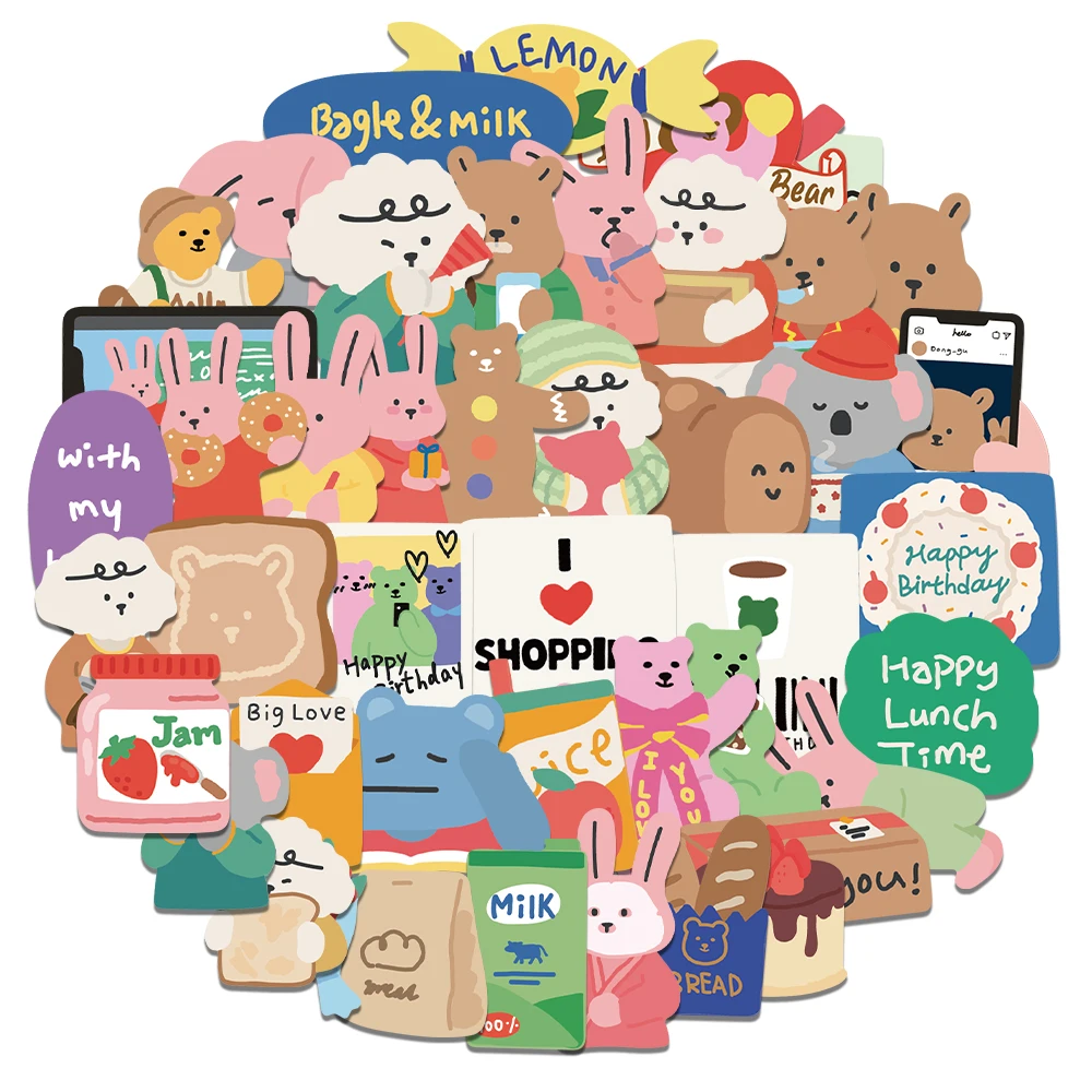 100/200 Stück süße koreanische Bären-Aufkleber, wasserdichte Vinyl-Aufkleber für Kinder, Spielzeug-Aufkleber für Loptop, Wasserflaschen, Skateboard, Telefon – Detail 11