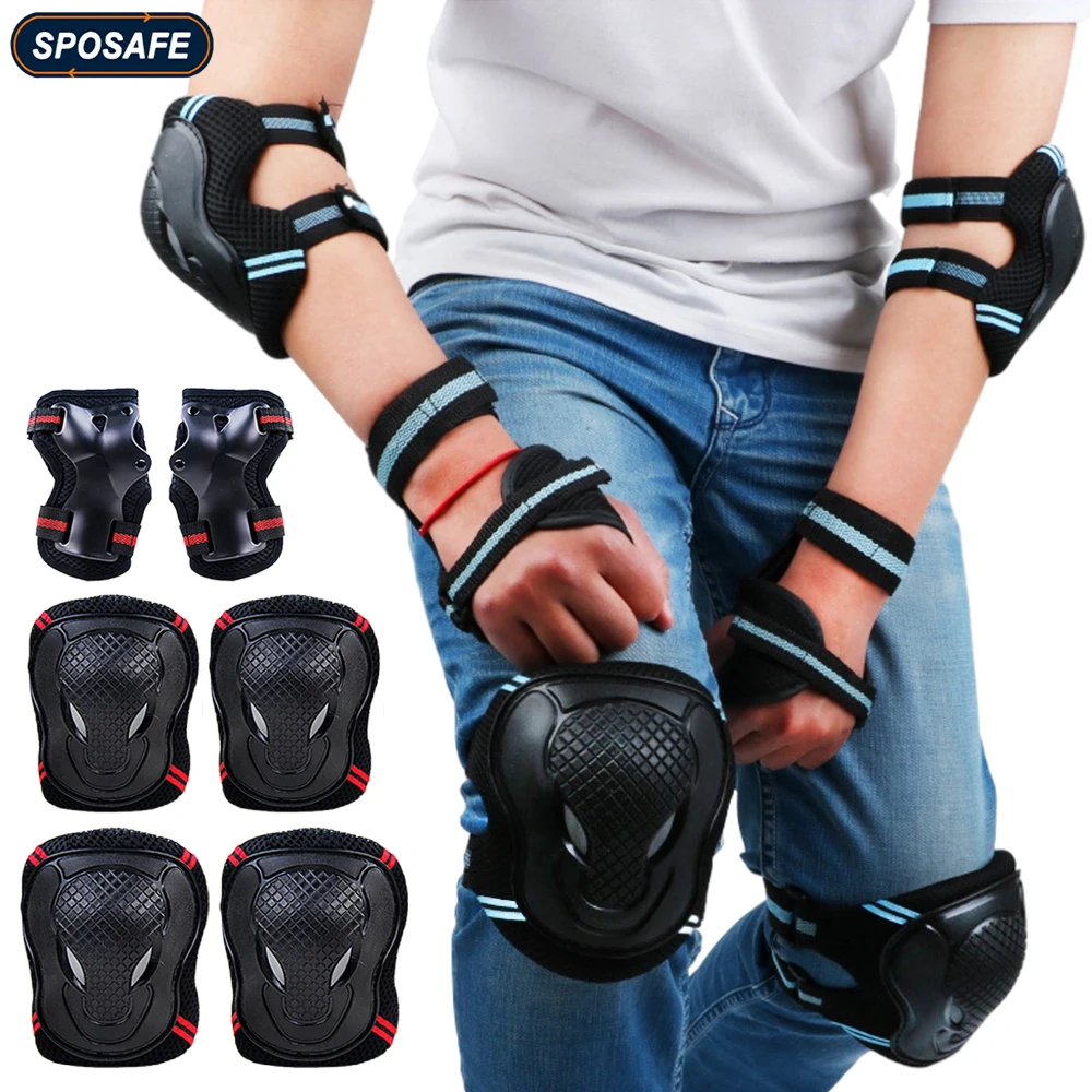 6pcs Protective Gear Wrist Knee Pads Sport Skating Cycling for Kids Adult Safety 