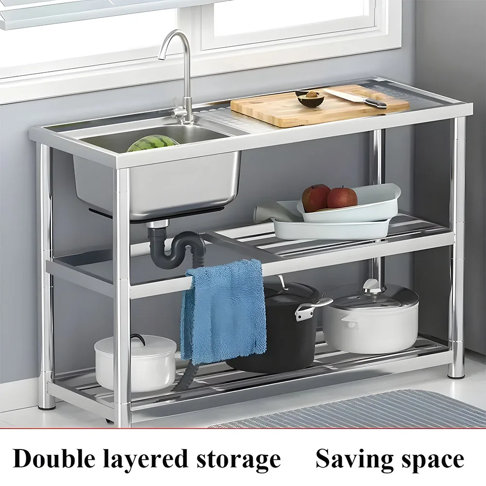 Stainless Steel Kitchen Gadgets Freestanding Outdoor Deep Commercial Sink Large Kitchen Garden Sink with Faucet Three packages