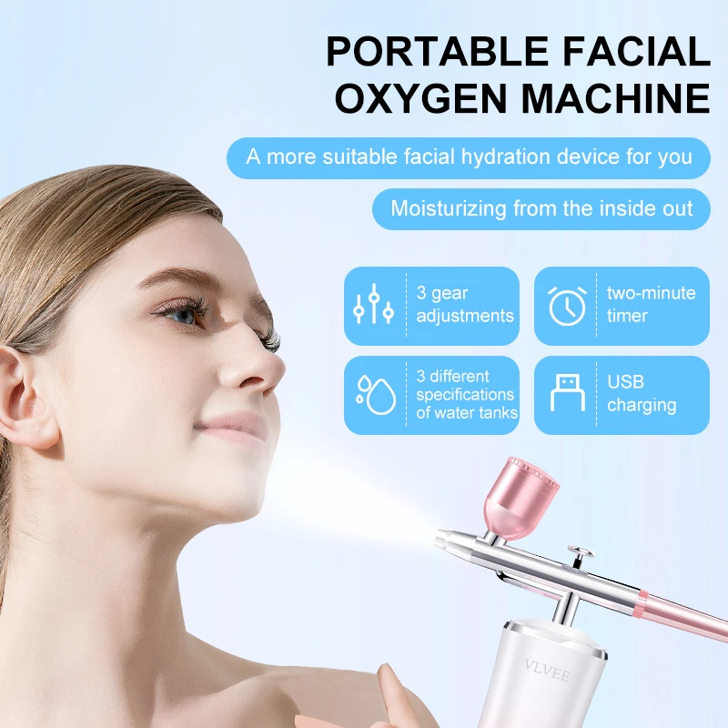 VLVEE Nano Oxygen Injection Instrument Facial hydration device 0.25mm Spray Gun 3 Levels Adjustable Pressure Moisturizing Skin