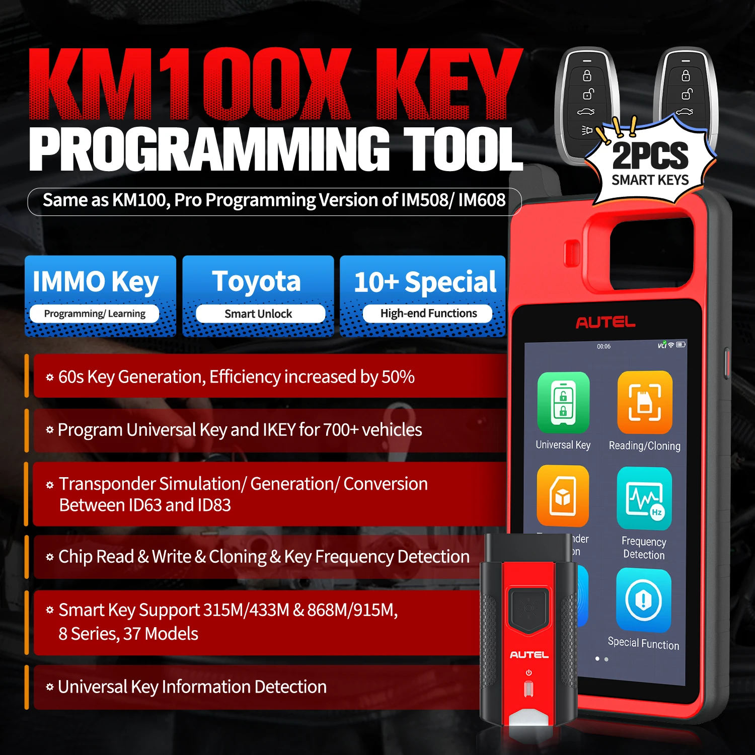 Autel maxiim km100km100x自動キープログラマースマートキー作成