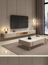  Luxurious and Simple Rock Plate Coffee Table TV Cabinet Combination Living Room Hanging Wall-mounted TV Cabinet Small Household 