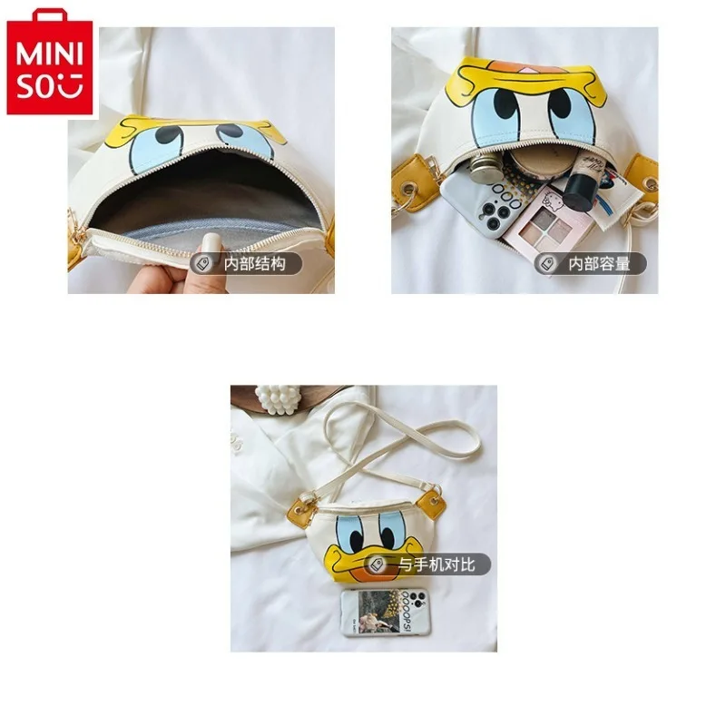 MINISO Disney High Quality PU Waist Bag Women's Fashion Mickey Donald Duck Sweet Print Large Capacity Storage Chest Bag