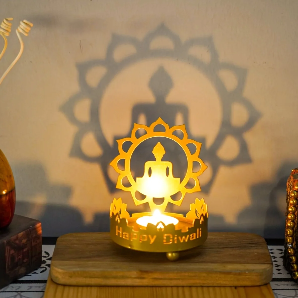 1PC Metal Buddha Statue Candle Holder Diwali Festival Decoration Fortune Peace Lamp Crafts candle holders