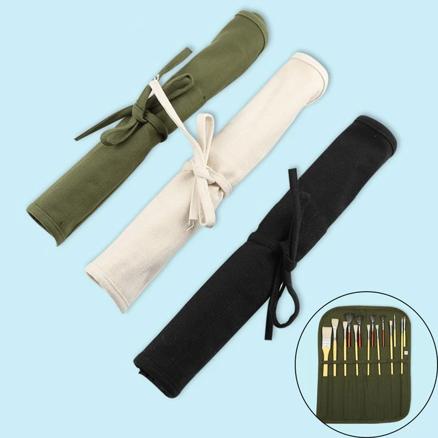 Roll up pencil case in waxed canvas, roll up paint brush holder