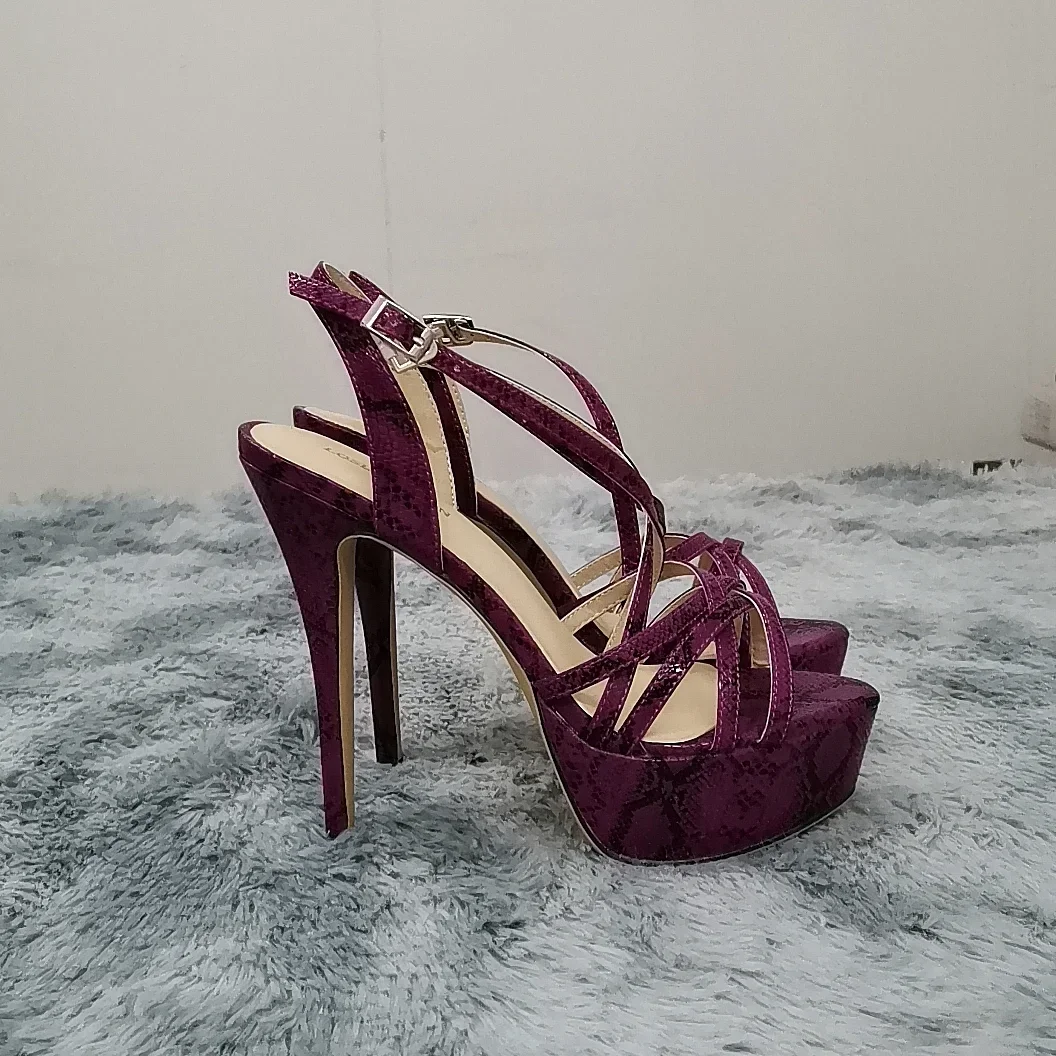 Platform High Heels Sandals Platform Sandals Women High Heels Ankle Buckle Sandals 14CM Open Toe Snake Pattern Party Dress