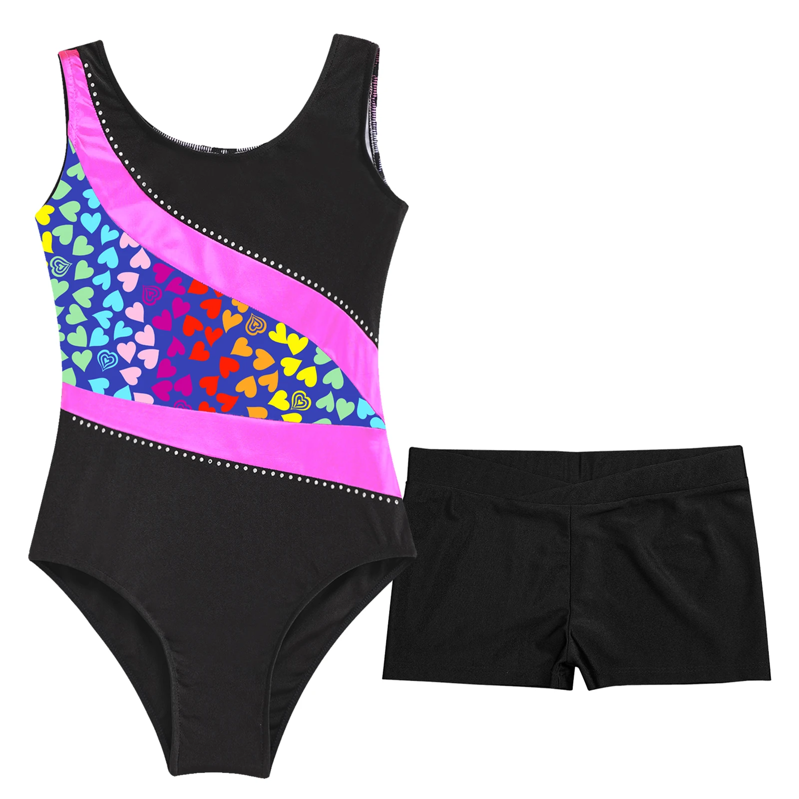 Children's Shiny Rhinestone Figure Ice Skating Bodysuit Sleeveless Gymnastics Jumpsuit Dancewear Kids Girls Ballet Dance Leotard