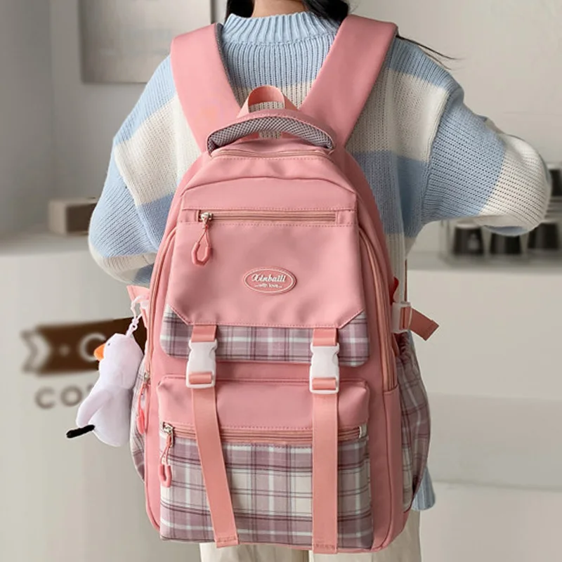 Trendy Kawaii Women Plaid School Bag  College Female Backpack Fashion Lady Cute Girl Lattice Backpack Travel Laptop Student Bags