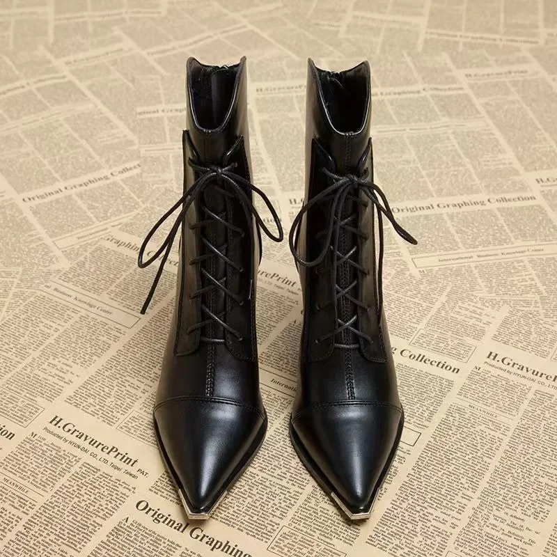 8cm High Heels Women's Ankle Boots Pointed Fashion Shoes Dress Designer Women's Boots 2025 Winter Sexy Chelsea Botas De Mujer