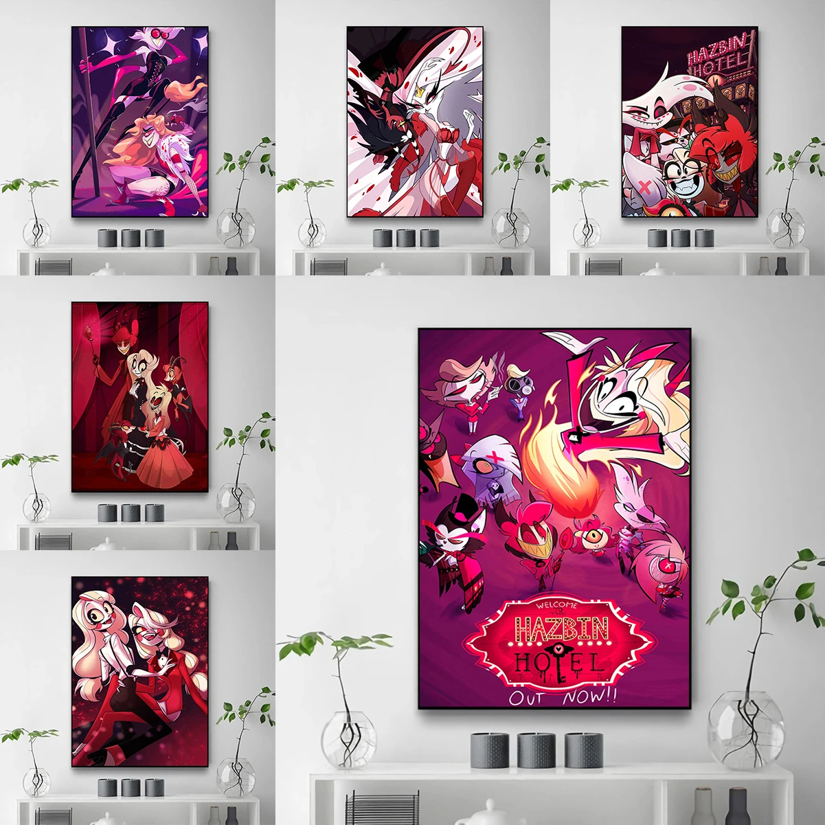 

H-Hazbin Hotel Cartoon Poster Posters for Wall Art Home and Decoration Decorative Painting Canvas Room Decor Decorations Prints