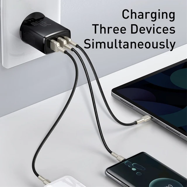 Baseus 30W USB Charger QC3.0 PD3.0 Type C PD Fast Charging 3 Ports Quick Phone Charger For iPhone 15 14 13Pro Max Xiaomi Samsung 2