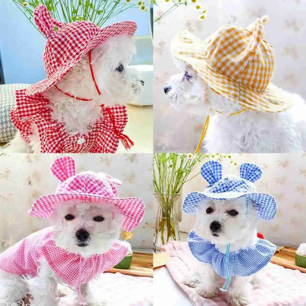 Dog Small Ear Plaid Shade Cute Hat Pet Dog Fashion Adjustable Cap Summer Comfortable Sun Protection Hat Pet Supplies