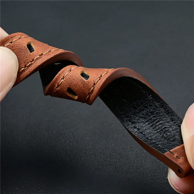 Vintage Crazy Horse Genuine Leather Watch Band – Oil Waxed Cowhide Strap Accessory