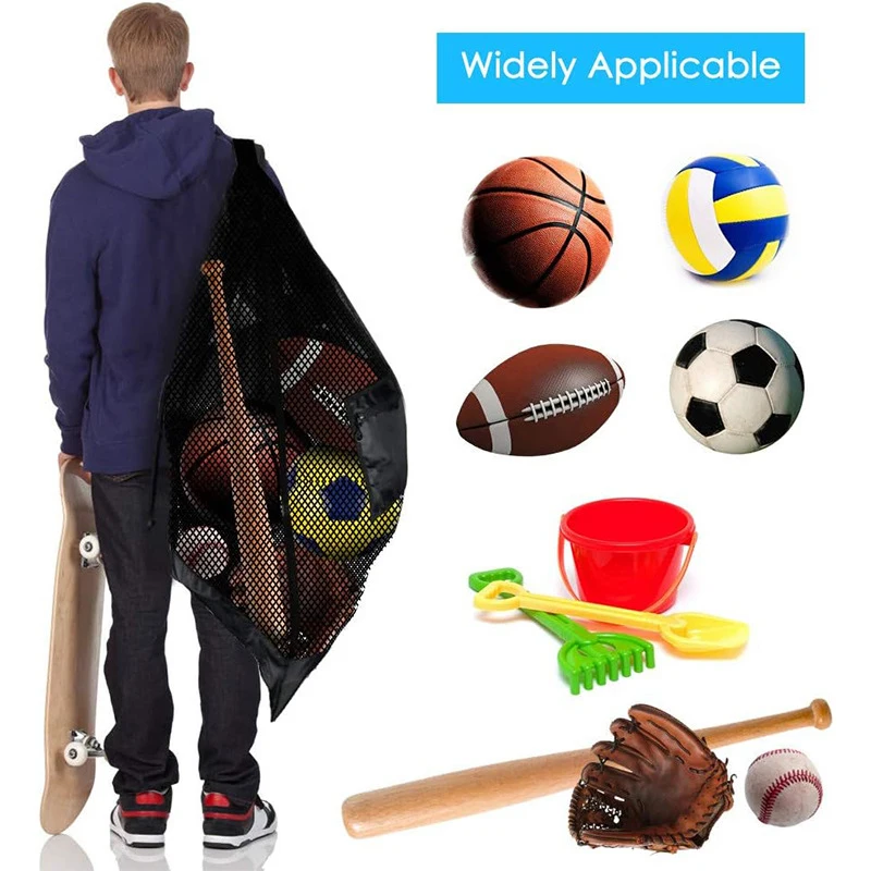 Malha Drawstring Saco De Armazenamento com Zíper, Saco De Bola De Futebol, Basquete, Voleibol, Futebol, Net Pack, Gym Bags, Extra Grande