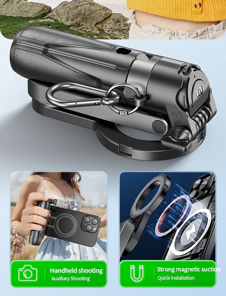 Faltbarer magnetischer Handyhalter & Selfie-Stick mit kabelloser Fernbedienung, 360° drehbare Halterung, kompatibel mit_voghion.com