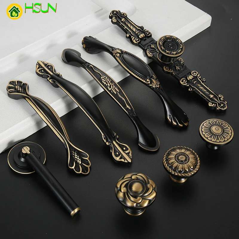 

1 pc Black hardware fitting cabinet pulls Solid Brass Knobs kitchen cabinet handle Wine Cabinet Buttons Antique