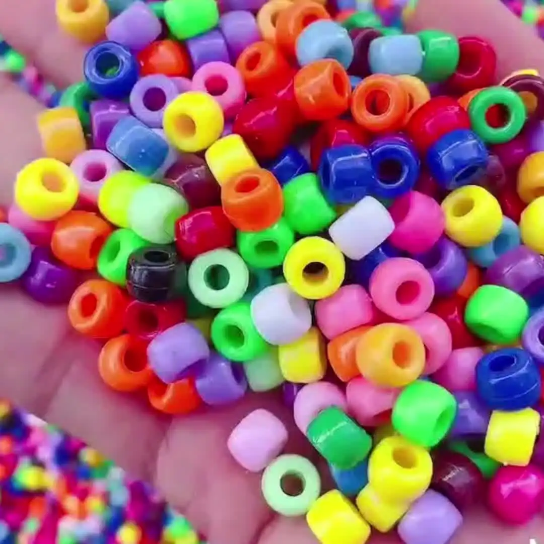 200 Perline Pony 9mm Acrilico Per Gioielli Fai Da Te | Kit Creazioni Trecce Capelli E Bracciali | Colori Vivaci