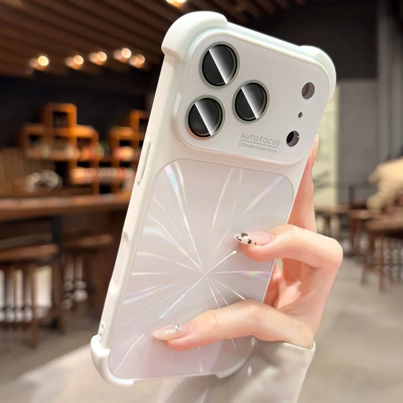 Bumper Shockproof Soft Silicone Case with Laser Aurora Glass Lens Protection and Touch Buttons Cover