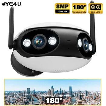 4K 8MP Security Camera Outdoor WiFi Dual Lens Video Surveillance Smart Home 180° Wide Angle Panoramic View Webcam USB Port Power 1