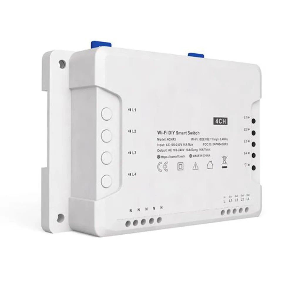 

1pc 4 Way Smart Switch For Sonoff 4CH 10A Relay 2KW AC100-240V APP Control Accessories Connected Device Electric