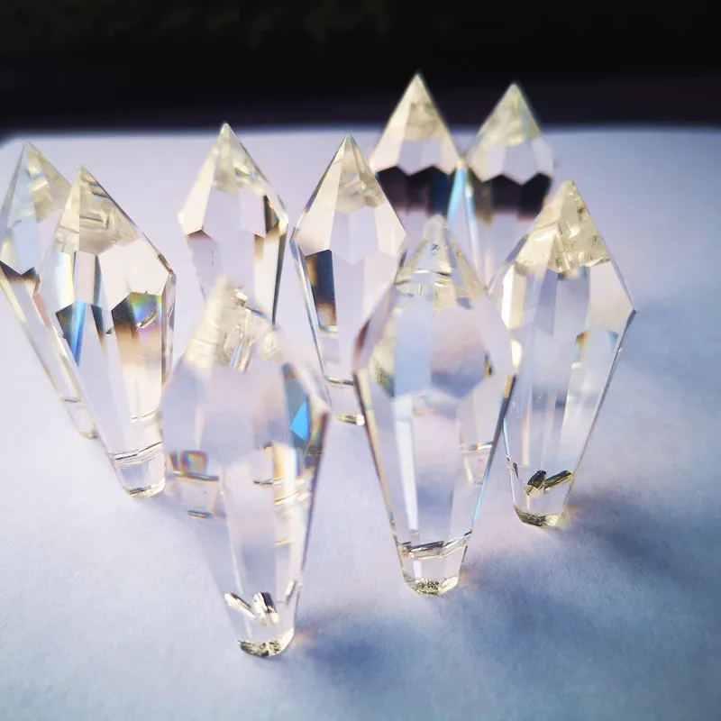 Chandelier Crystal Drops 10pcs Clear Crystal Icicle U-drops Chandelier Prisms Glass Lighting Parts 38mm Curtain Accessories