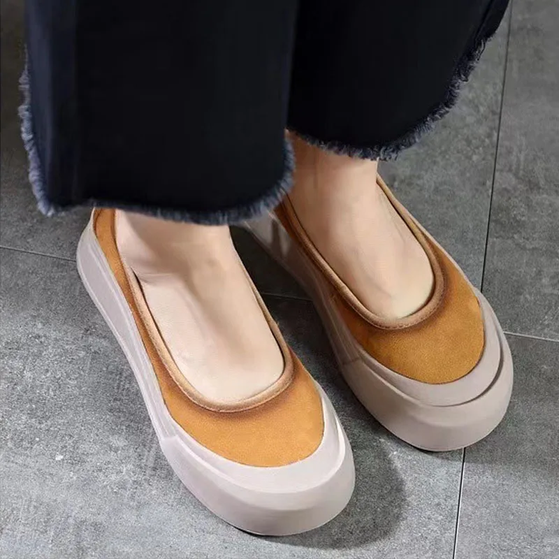 Women Loafers Autumn Thin Shoes 4cm Platform Heels Fashion Thick Sole Flatform Shoes New Slip-on Pumps Soft Leather Casual Shoes 2