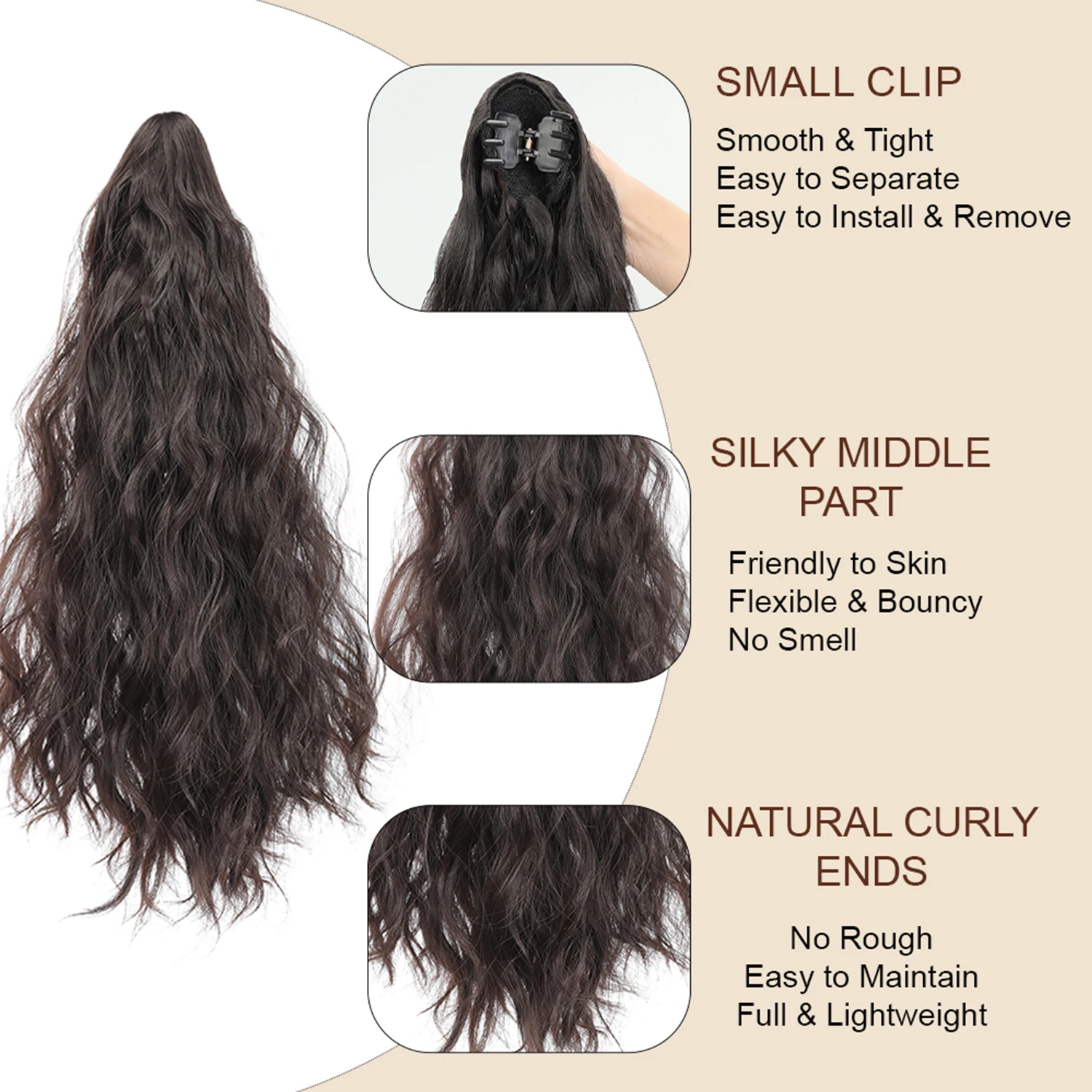 Curly Wave Synthetic Ponytail Hair Extensions with Short Claw Clips - Perfect for Daily Parties and Easy to Wear