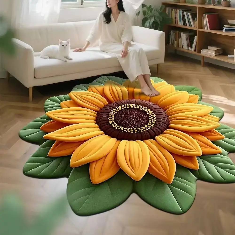 Special-shaped Sunflower Carpet Soft Non-slip Sunflower Mat Absorbent 60x60cm Door Gasket for Living Room Tea Table Bedside