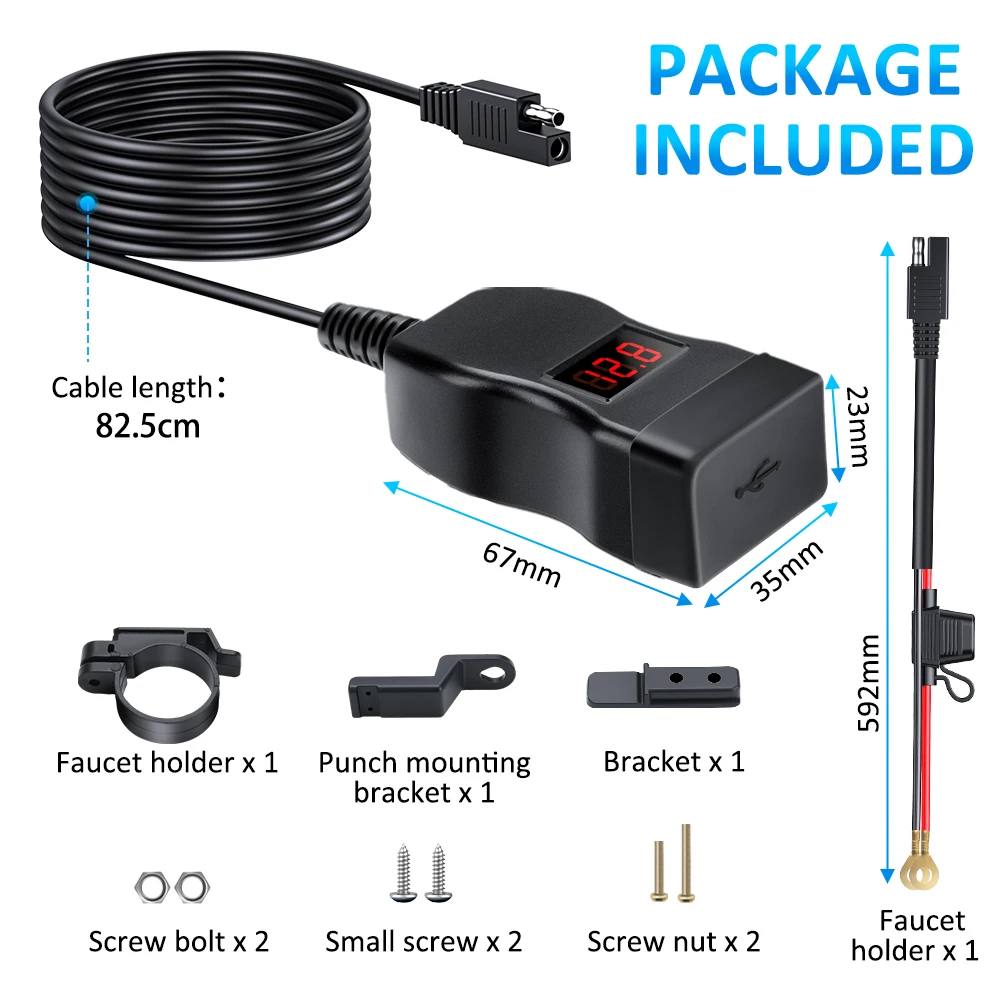 ตัวเลือกสินค้า ชาร์จเร็ว 2 พอร์ต USB-C 30W กันน้ำ สำหรับมอเตอร์ไซค์