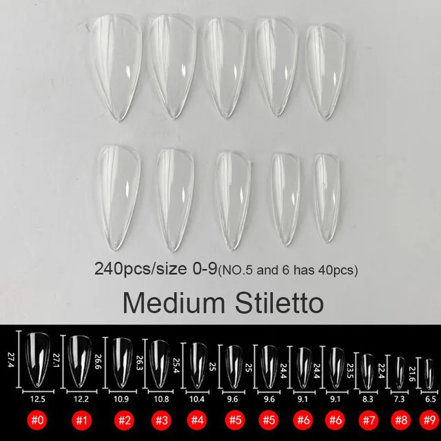 Gel Nails Extension System Full Cover Sculpted Clear Stiletto Coffin False Nail Tips 240pcs/bag Medium Stiletto