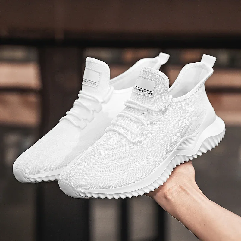 YRZL Mens White Sneakers Shoes Breathable Mesh Sneakers Summer Trendy Lace-Up Lightweight Black Big Size Walking Tenis Shoe 6