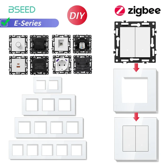 BSEED ZigBee Click Switch Modules Smart Light Switch Parts Glass Frame DIY Combination Wall Sockets USB Charge Key E-Series