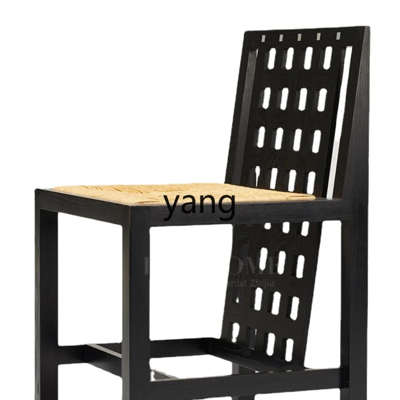 

Yjq Fritillary Art Chair Black Designer Dining Chair Grid Retro Non-Armrest Home