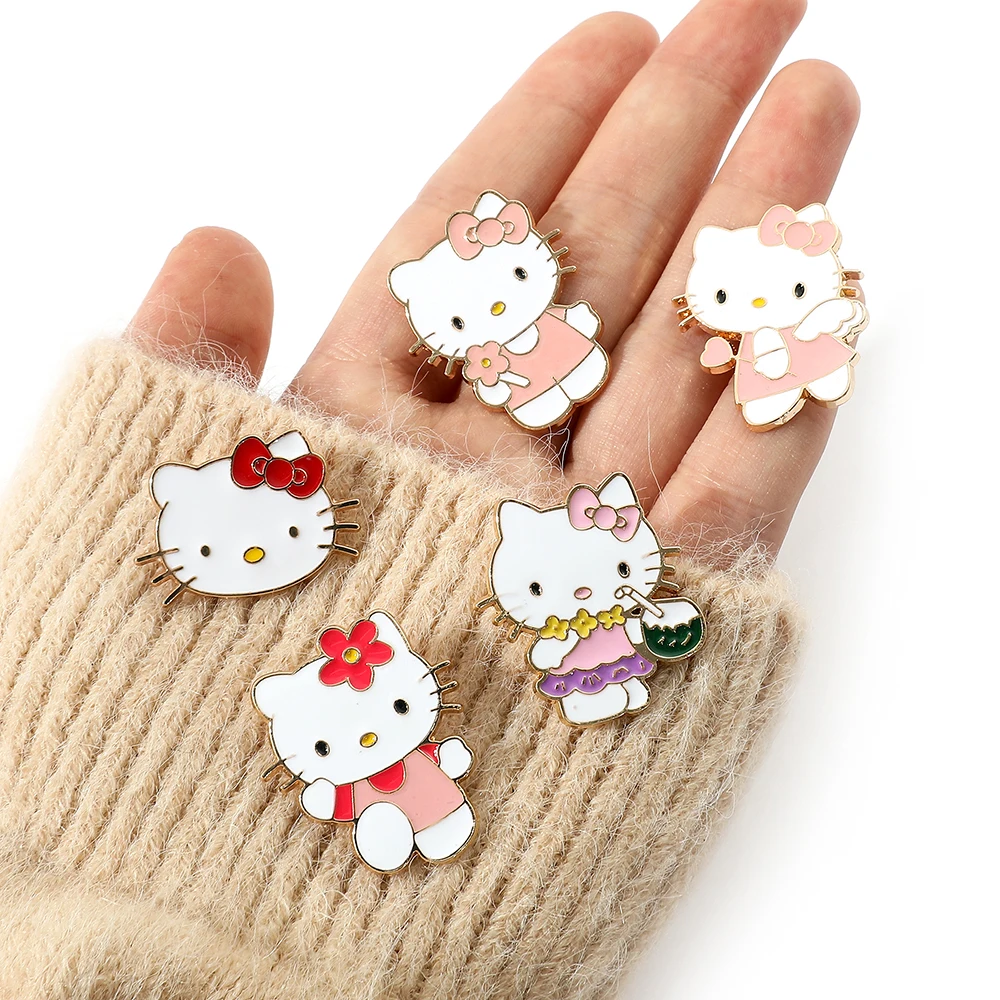 Sanrio Brooch Bottom Anime Hello Kitty My Melody Pochacco Kuromi Cinnamoroll Lapel Pins for Backpack Brooches Collar Jewelry