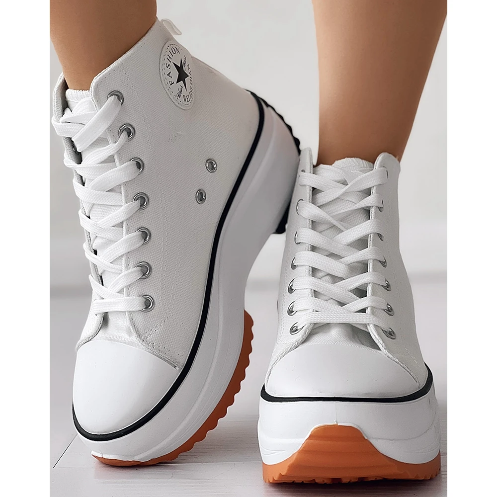 Platform High-Top Canvas Shoes for Women Sneakers Shoes Casual Korean Eyelet Lace-up Canvas Shoes y2k Sports Shoes  Chaussures