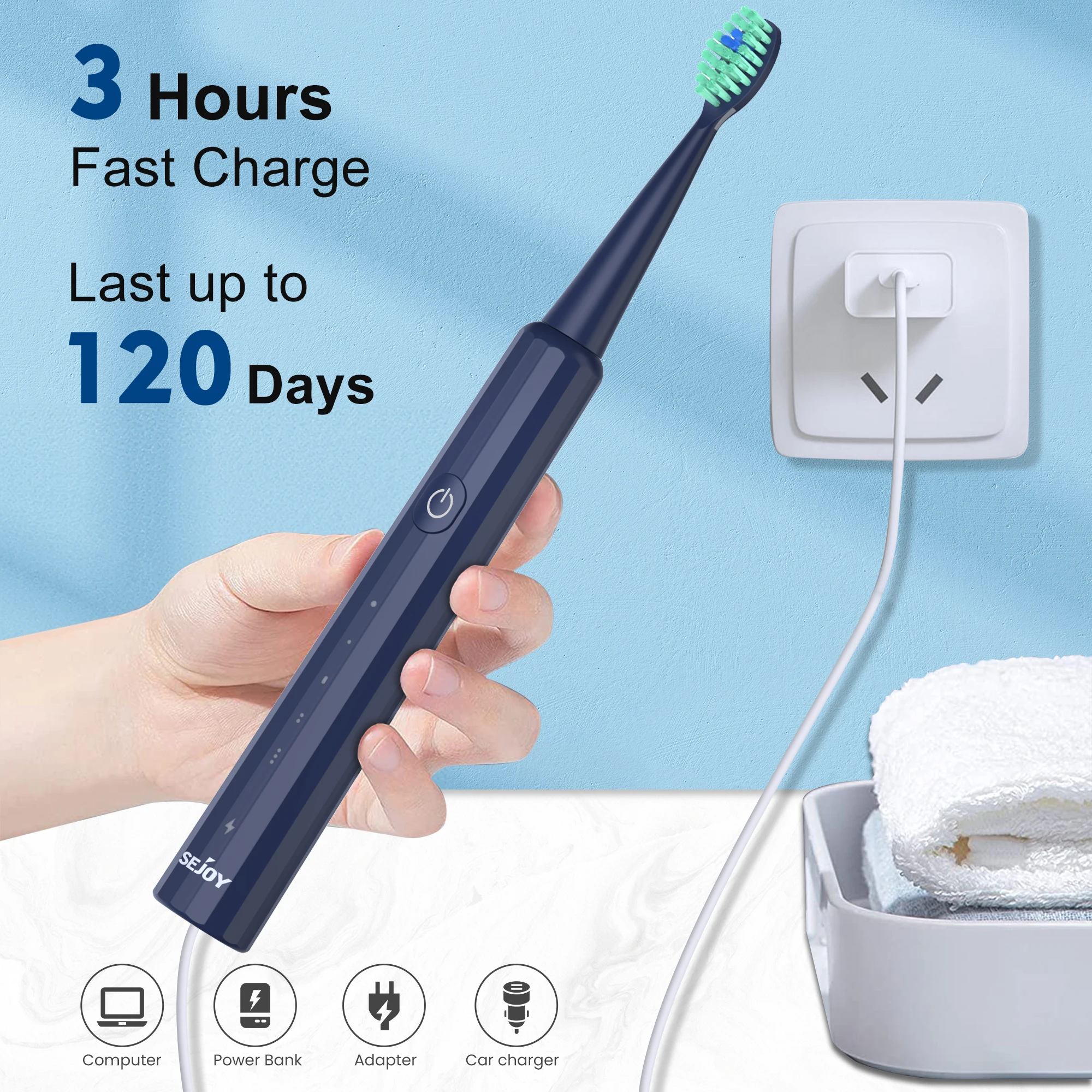 Electric Toothbrush Rechargeable With 8PCS Replacement Head Smart Timing Tooth Brush 5 Modes Teeth Clean Whitening Sonic Toothb 6