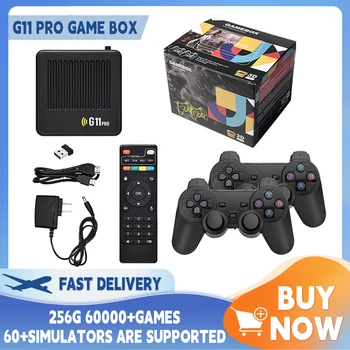 G11 프로 게임 박스 비디오 게임 콘솔, 256G 내장 60000 + 레트로 게임, 2.4G 무선 게임패드, 4K HD TV 게임 스틱, PS1/GBA용