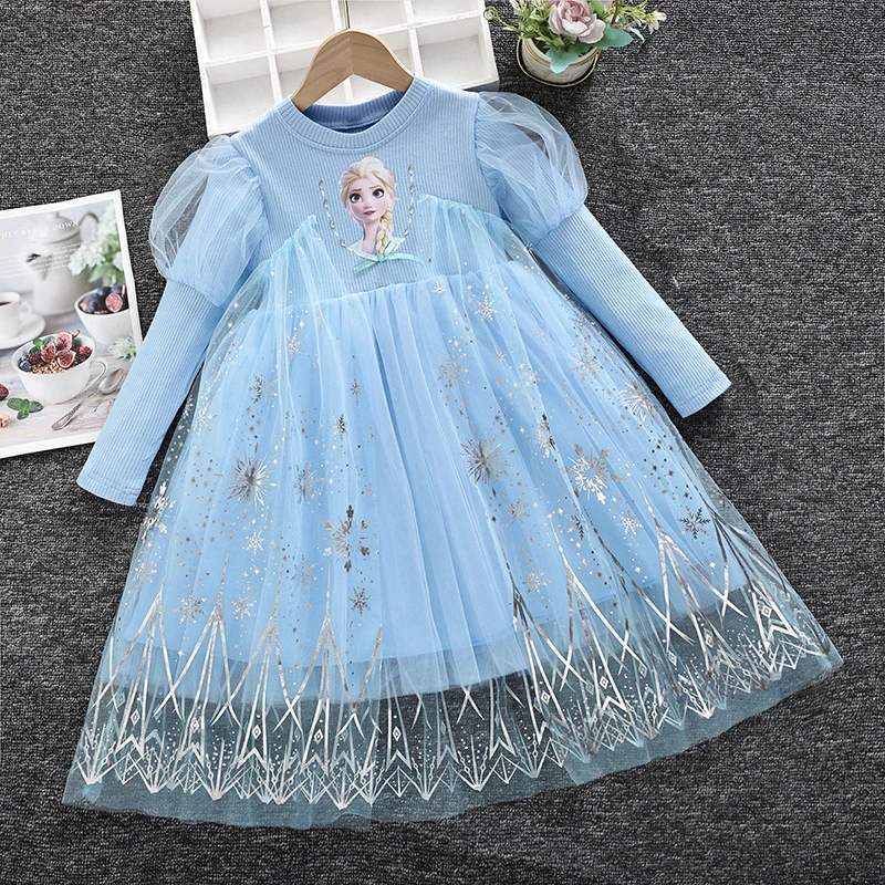 

2023 New Princess Dress Girls Dress Spring and Autumn Kids Dress Long-sleeved Children's Western Style Elsa Frozen Dress 2-8Y