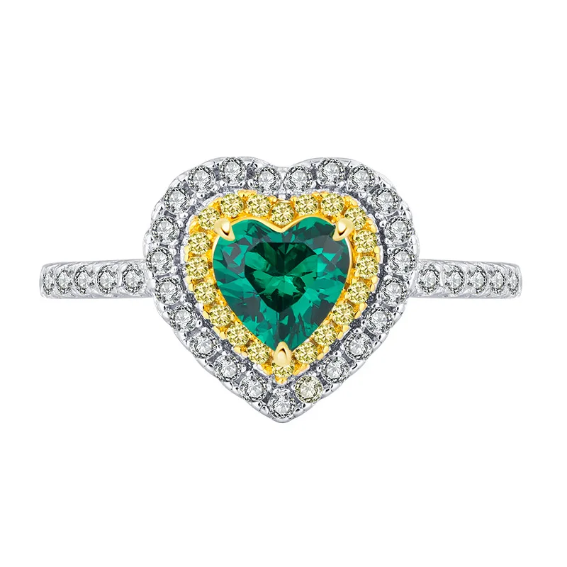 

Fashion S925 Silver Colorful Treasure Heart Shaped Diamond Set Temperament Diamond Ring Fingerstone 6 * 6 Jewelry Wholesale