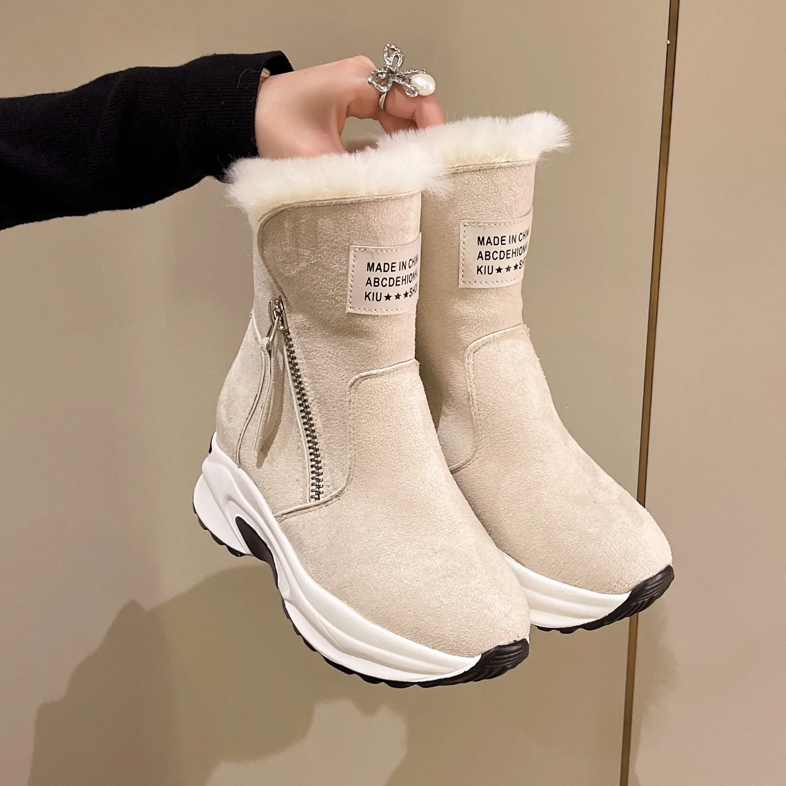 Hot Sales 2023 Winter New Round Head with Fleece Warm Side Zipper Low Cylinder Flat Casual Student Women's Snow Boots