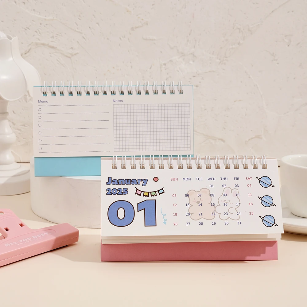 Desk Calendar 1 pc 2025 Cute Cartoon Monthly Standing Flip Coil With Notes Memo For Planning Schedule School