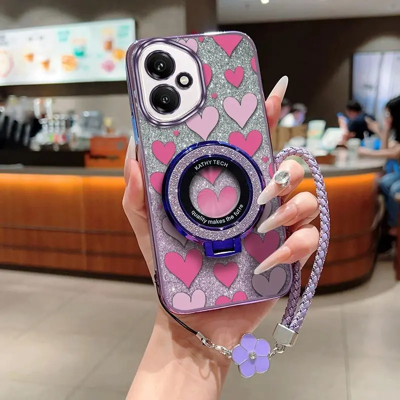 Chic Heart Design Phone Case Set with Lanyard and Stand (3-Piece Kit)