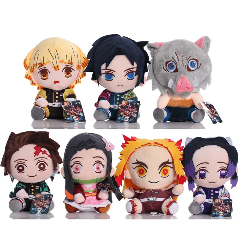 18-20cm Demon Slayer Plush Toys Anime Figure Kamado Tanjirou Zenitsu Inosuke Kamado Nezuko Cute Cartoon Stuffed Dolls Kids Gifts demon slayer 3 piece women short suit flip flop slipper crewneck crop sandal kamado tanjirou merch anime summer casual outfits